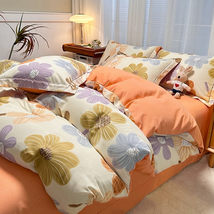 91家纺网 家纺一手货源 找家纺 卡普家居 2025新款全棉纯棉磨毛加厚四件套系列-四件套 花颜朵朵