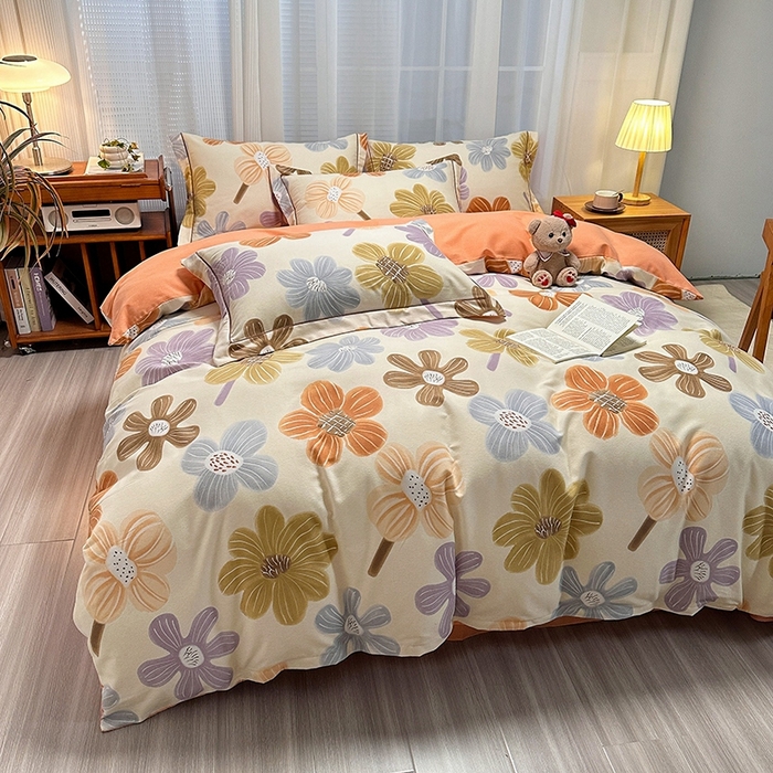 91家纺网 家纺一手货源 找家纺 卡普家居 2025新款全棉纯棉磨毛加厚四件套系列-四件套 花颜朵朵