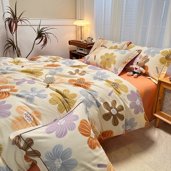 91家纺网 家纺一手货源 找家纺 卡普家居 2025新款全棉纯棉磨毛加厚四件套系列-四件套 花颜朵朵