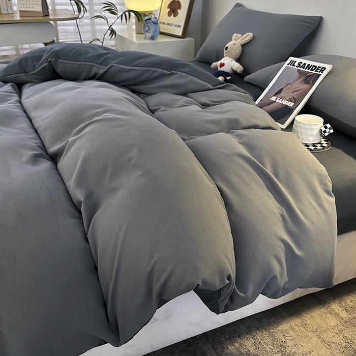 91家纺网 家纺一手货源 找家纺 优纤家纺 2025新款简约亲肤四件套床单床笠学生三件套-纯色混搭系列 雾霾灰