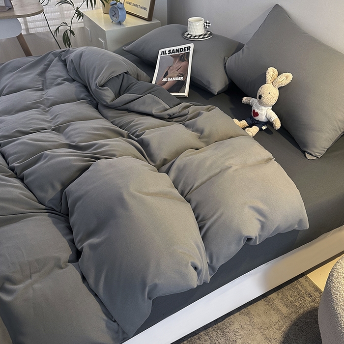 91家纺网 家纺一手货源 找家纺 优纤家纺 2025新款简约亲肤四件套床单床笠学生三件套-纯色混搭系列 雾霾灰