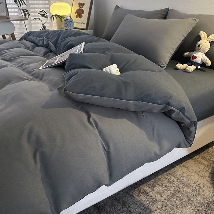 91家纺网 家纺一手货源 找家纺 优纤家纺 2025新款简约亲肤四件套床单床笠学生三件套-纯色混搭系列 雾霾灰