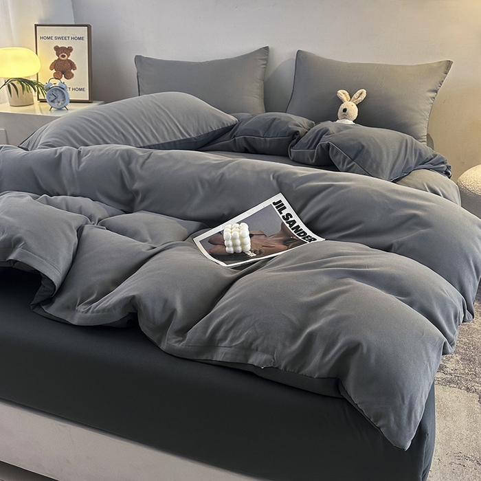 91家纺网 家纺一手货源 找家纺 优纤家纺 2025新款简约亲肤四件套床单床笠学生三件套-纯色混搭系列 雾霾灰