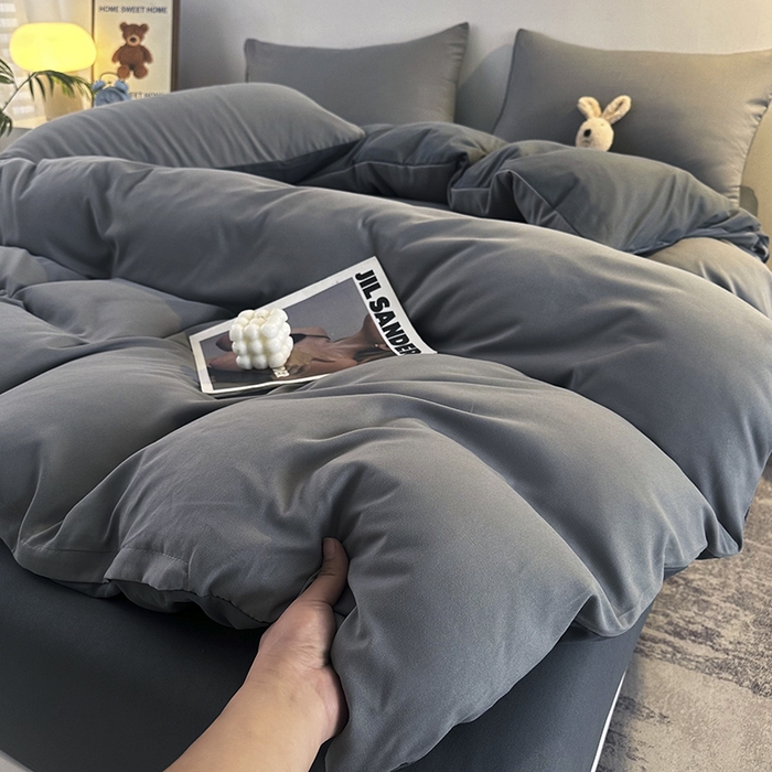 91家纺网 家纺一手货源 找家纺 优纤家纺 2025新款简约亲肤四件套床单床笠学生三件套-纯色混搭系列 雾霾灰