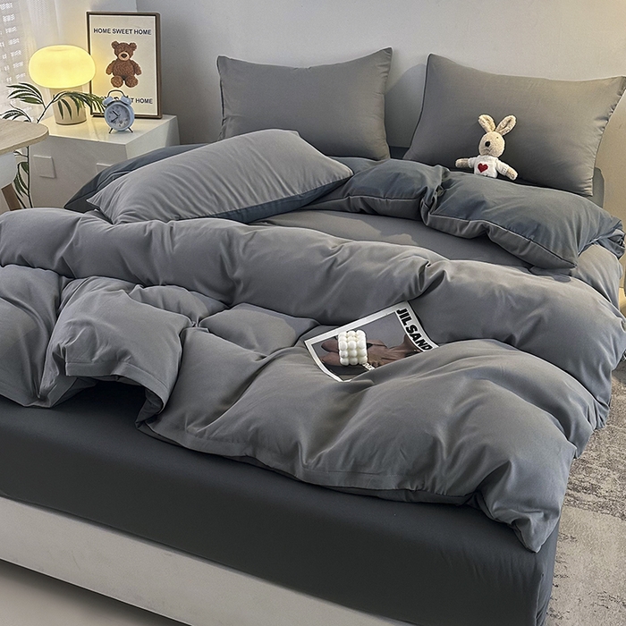 91家纺网 家纺一手货源 找家纺 优纤家纺 2025新款简约亲肤四件套床单床笠学生三件套-纯色混搭系列 雾霾灰