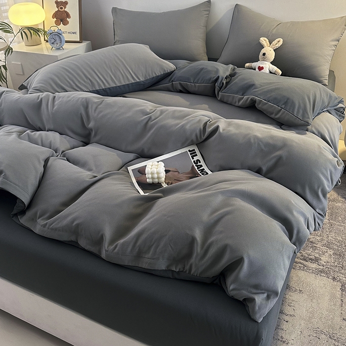 91家纺网 家纺一手货源 找家纺 优纤家纺 2025新款简约亲肤四件套床单床笠学生三件套-纯色混搭系列 雾霾灰