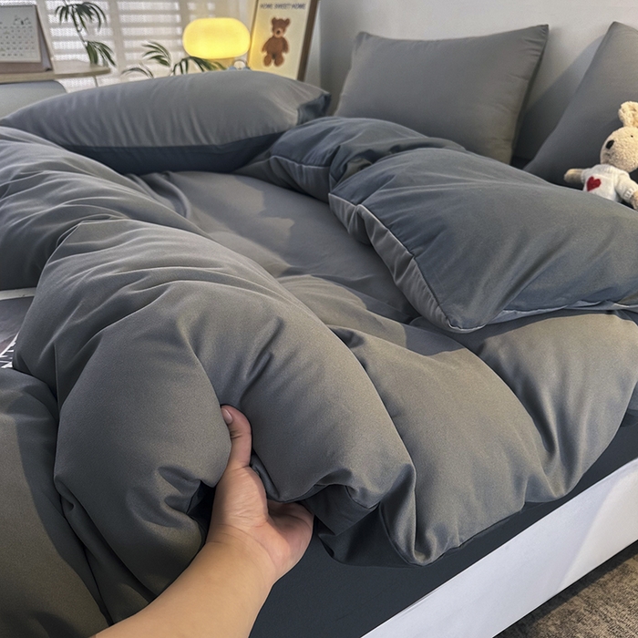 91家纺网 家纺一手货源 找家纺 优纤家纺 2025新款简约亲肤四件套床单床笠学生三件套-纯色混搭系列 雾霾灰