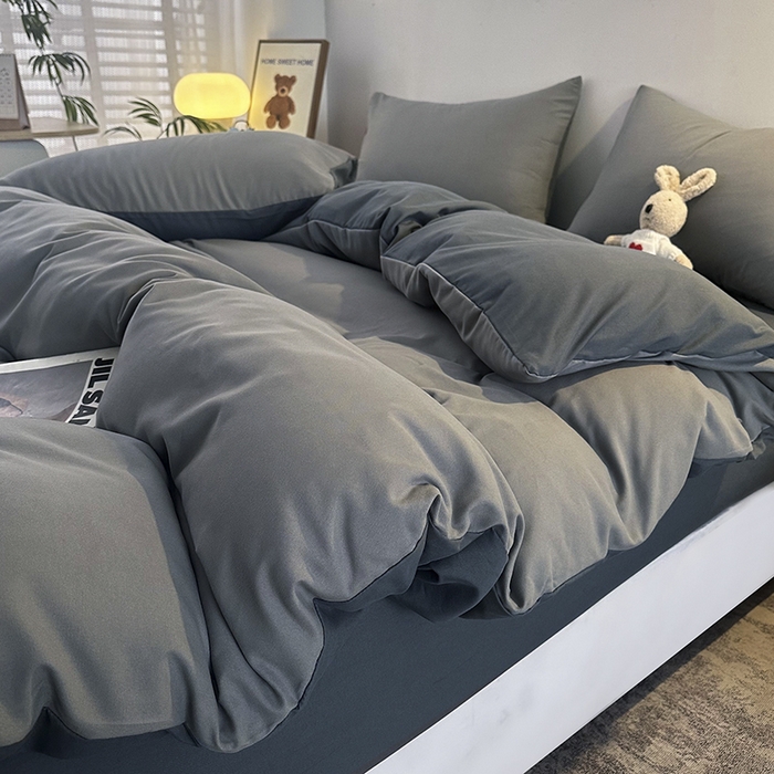 91家纺网 家纺一手货源 找家纺 优纤家纺 2025新款简约亲肤四件套床单床笠学生三件套-纯色混搭系列 雾霾灰