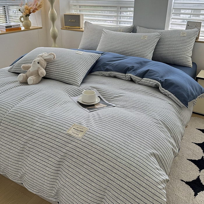 91家纺网 家纺一手货源 找家纺 （总）优纤家纺 2025新款简约亲肤四件套床单床笠学生三件套-格子条纹系列