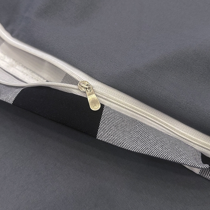 91家纺网 家纺一手货源 找家纺 优纤家纺 2025新款简约亲肤四件套床单床笠学生三件套-格子条纹系列 黑白大格