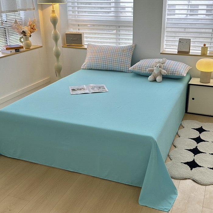 91家纺网 家纺一手货源 找家纺 优纤家纺 2025新款简约亲肤四件套床单床笠学生三件套-格子条纹系列 冰淇凌格