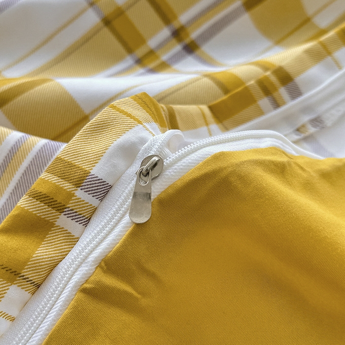 91家纺网 家纺一手货源 找家纺 优纤家纺 2025新款简约亲肤四件套床单床笠学生三件套-格子条纹系列 芒果格