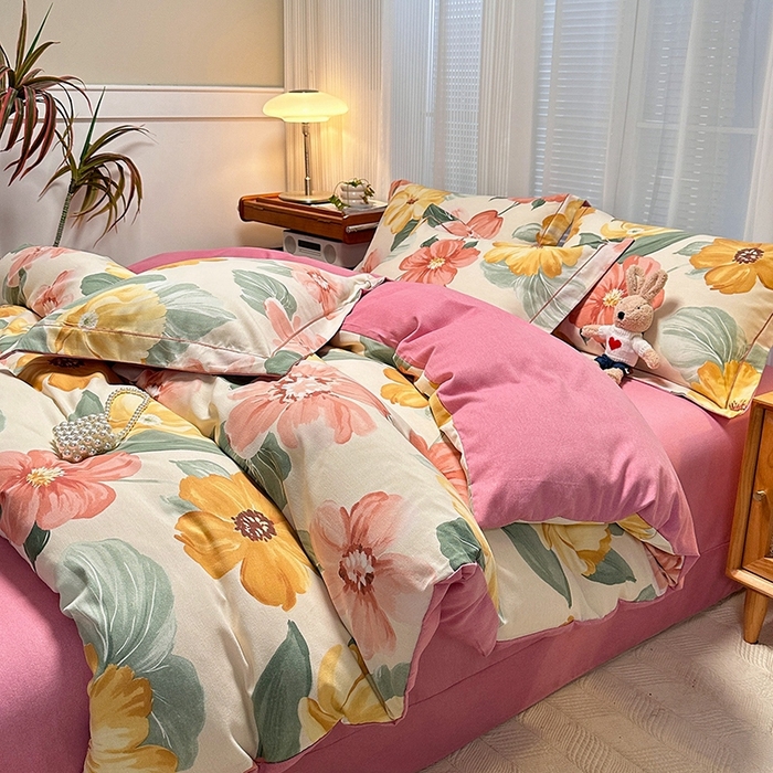 91家纺网 家纺一手货源 找家纺 卡普家居 2025新款全棉纯棉磨毛加厚四件套系列-四件套 梦若菲