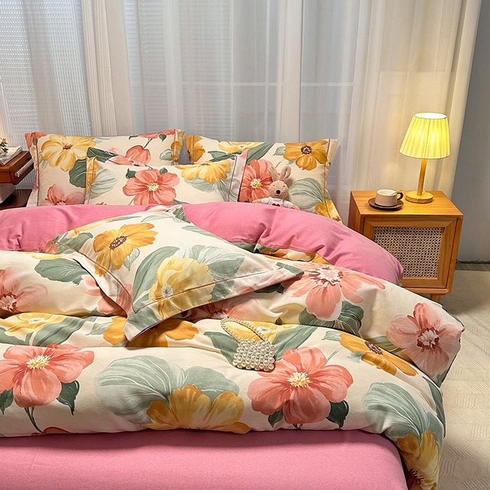 91家纺网 家纺一手货源 找家纺 卡普家居 2025新款全棉纯棉磨毛加厚四件套系列-四件套 梦若菲