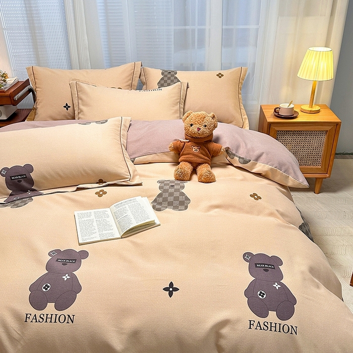 91家纺网 家纺一手货源 找家纺 卡普家居 2025新款全棉纯棉磨毛加厚四件套系列-四件套 欧尼熊