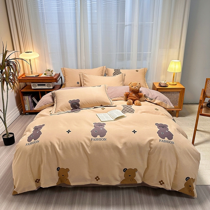 91家纺网 家纺一手货源 找家纺 卡普家居 2025新款全棉纯棉磨毛加厚四件套系列-四件套 欧尼熊