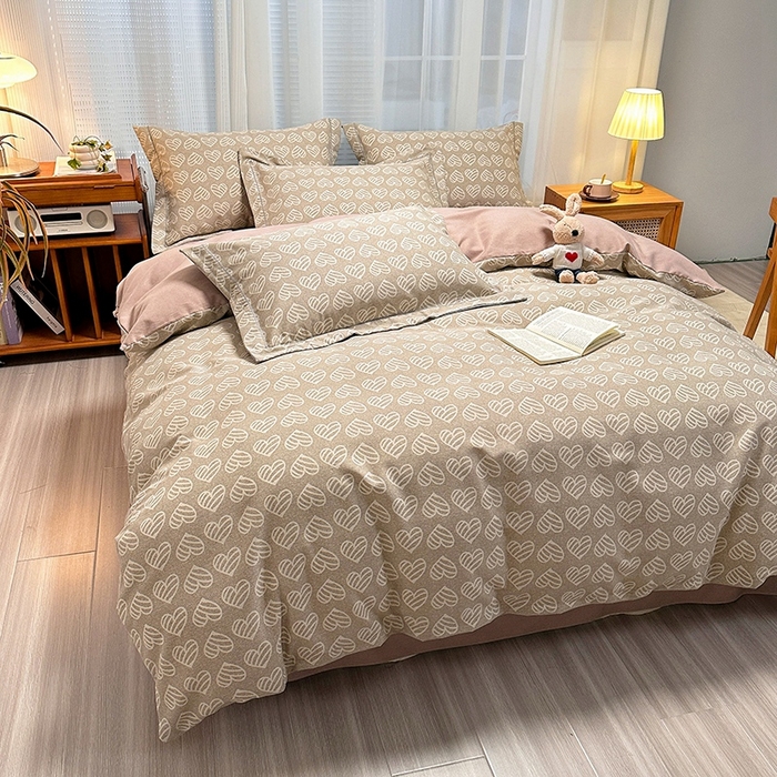 91家纺网 家纺一手货源 找家纺 卡普家居 2025新款全棉纯棉磨毛加厚四件套系列-四件套 桑尼