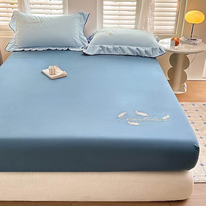 91家纺网 家纺一手货源 找家纺 柔享家（原芷澜家纺） 2025新款法式纯色水洗棉刺绣绣花磨毛床笠汇总（有同款四件套） 宝石蓝+天际蓝