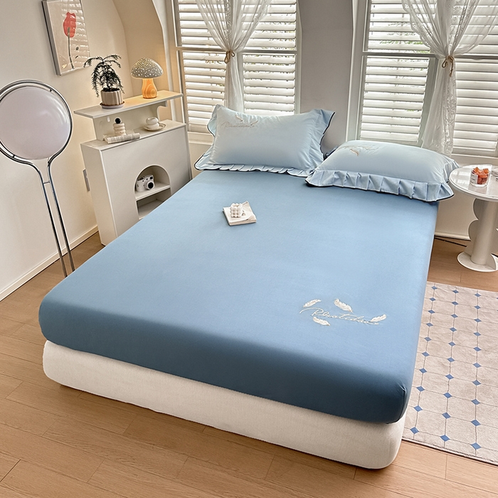 91家纺网 家纺一手货源 找家纺 柔享家（原芷澜家纺） 2025新款法式纯色水洗棉刺绣绣花磨毛床笠汇总（有同款四件套） 宝石蓝+天际蓝