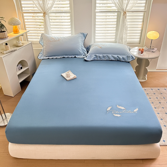 91家纺网 家纺一手货源 找家纺 柔享家（原芷澜家纺） 2025新款法式纯色水洗棉刺绣绣花磨毛床笠汇总（有同款四件套） 宝石蓝+天际蓝