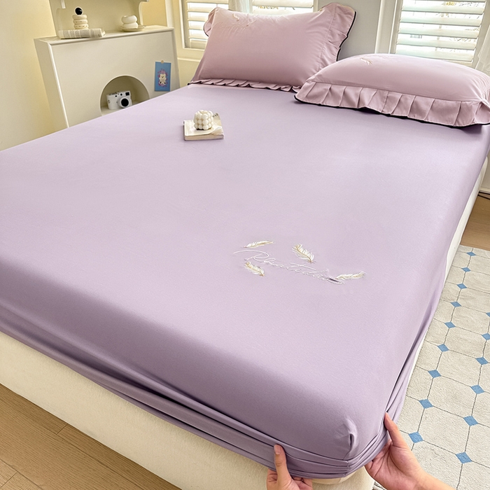 91家纺网 家纺一手货源 找家纺 柔享家（原芷澜家纺） 2025新款法式纯色水洗棉刺绣绣花磨毛床笠汇总（有同款四件套） 香芋紫+丁香紫