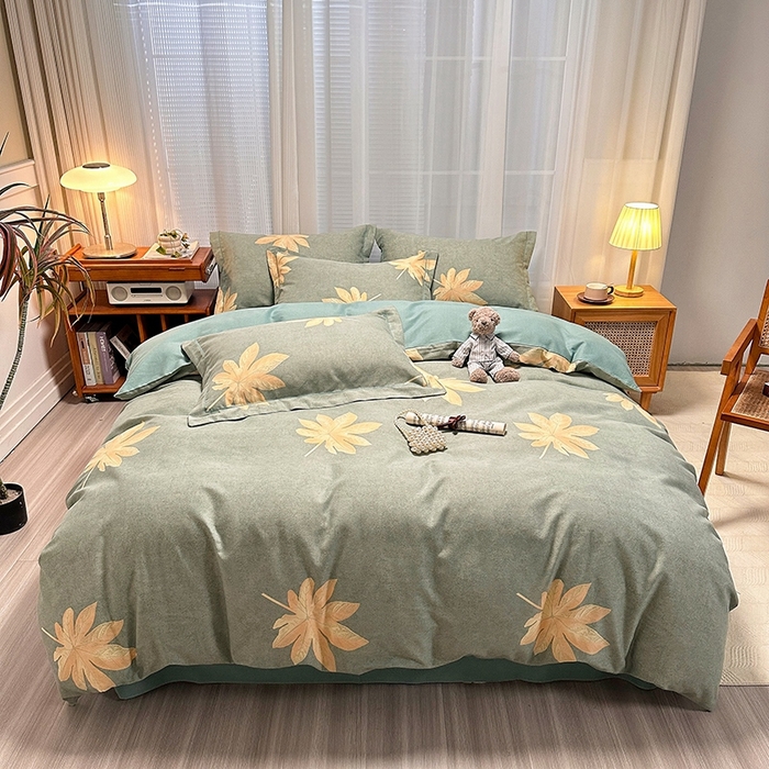 91家纺网 家纺一手货源 找家纺 卡普家居 2025新款全棉纯棉磨毛加厚单品系列-被套单件单被套 枫叶絮