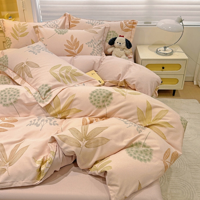 91家纺网 家纺一手货源 找家纺 卡普家居 2025新款全棉纯棉磨毛加厚四件套系列-四件套 芊芊叶语