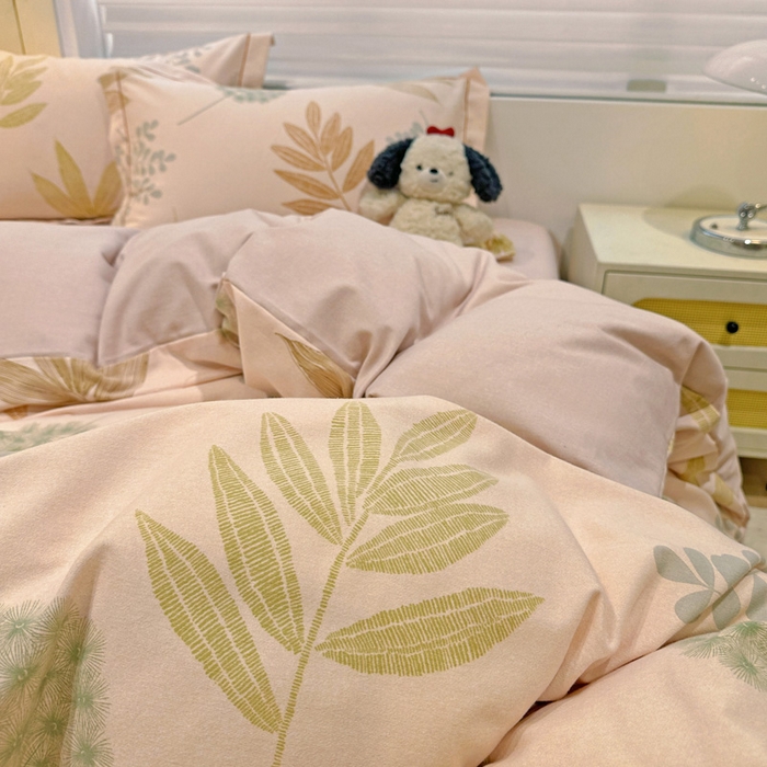 91家纺网 家纺一手货源 找家纺 卡普家居 2025新款全棉纯棉磨毛加厚四件套系列-四件套 芊芊叶语