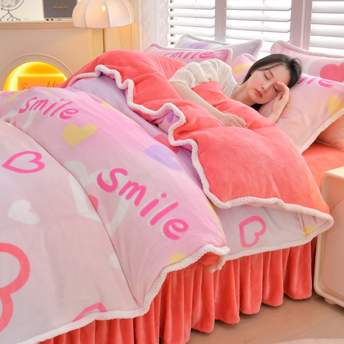 绒耀 2025新款菠萝格牛奶绒四件套 心有灵犀