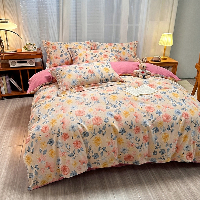 91家纺网 家纺一手货源 找家纺 卡普二店 2025新款全棉纯棉磨毛加厚四件套系列-四件套 花香四溢