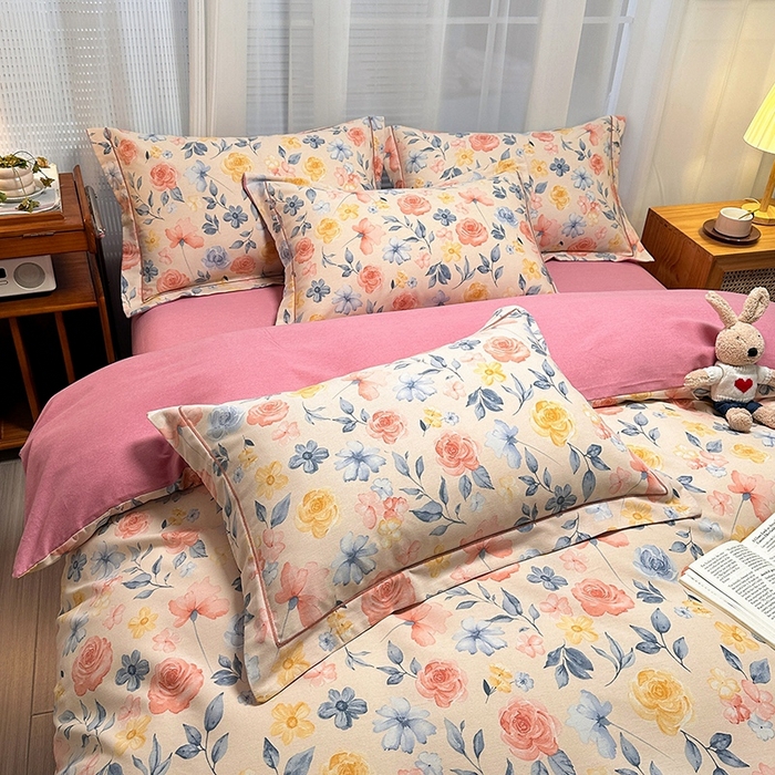 91家纺网 家纺一手货源 找家纺 卡普二店 2025新款全棉纯棉磨毛加厚四件套系列-四件套 花香四溢