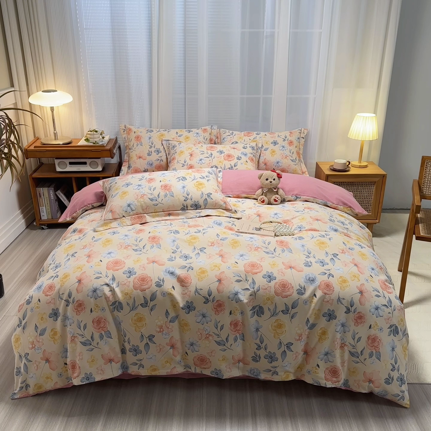 91家纺网 家纺一手货源 找家纺 卡普二店 2025新款全棉纯棉磨毛加厚四件套系列-四件套 花香四溢