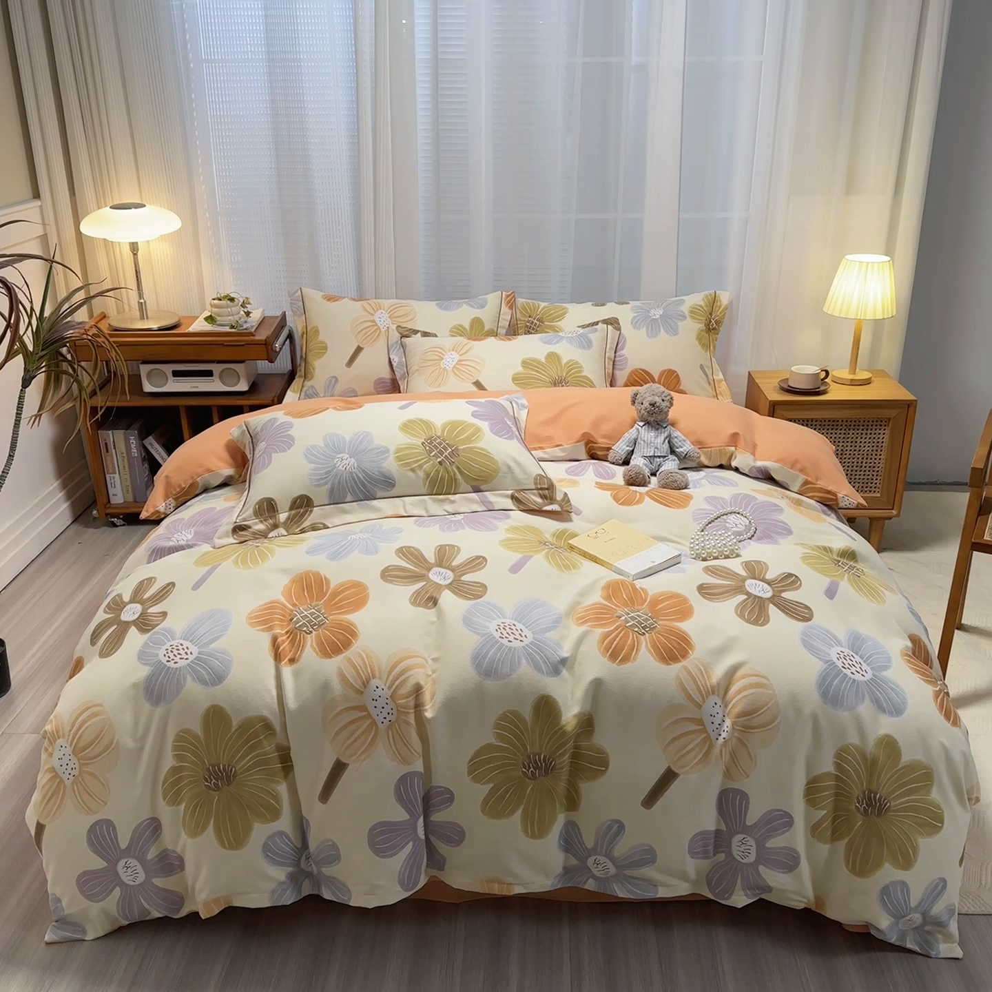 91家纺网 家纺一手货源 找家纺 卡普二店 2025新款全棉纯棉磨毛加厚四件套系列-四件套 花颜朵朵