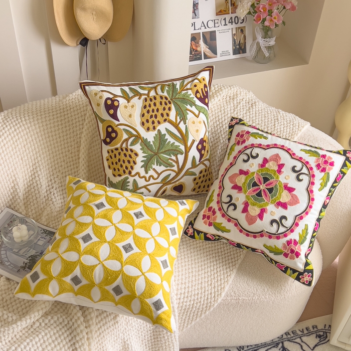 91家纺网 家纺一手货源 找家纺 （总）诺可 2025新款醒春集全棉毛巾绣抱枕枕头枕芯-彩色暖日几何系列