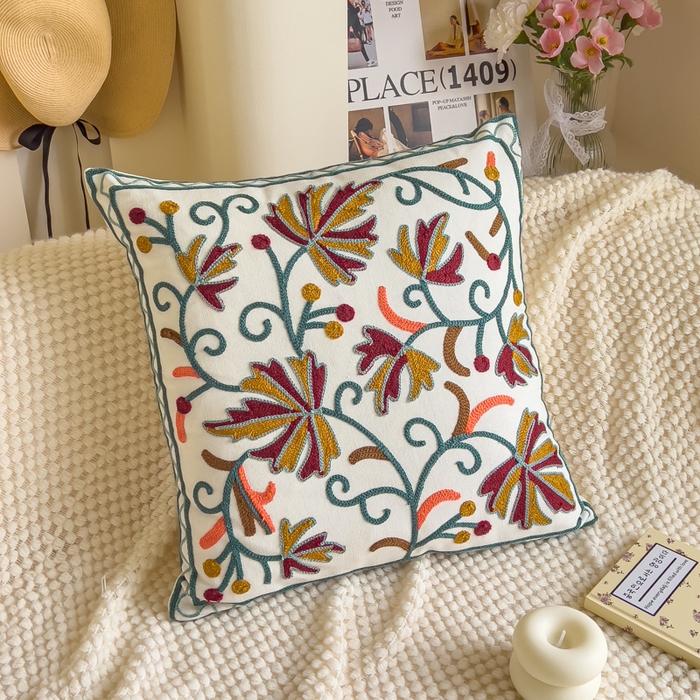 91家纺网 家纺一手货源 找家纺 （总）诺可 2025新款醒春集全棉毛巾绣抱枕枕头枕芯-彩色暖日几何系列