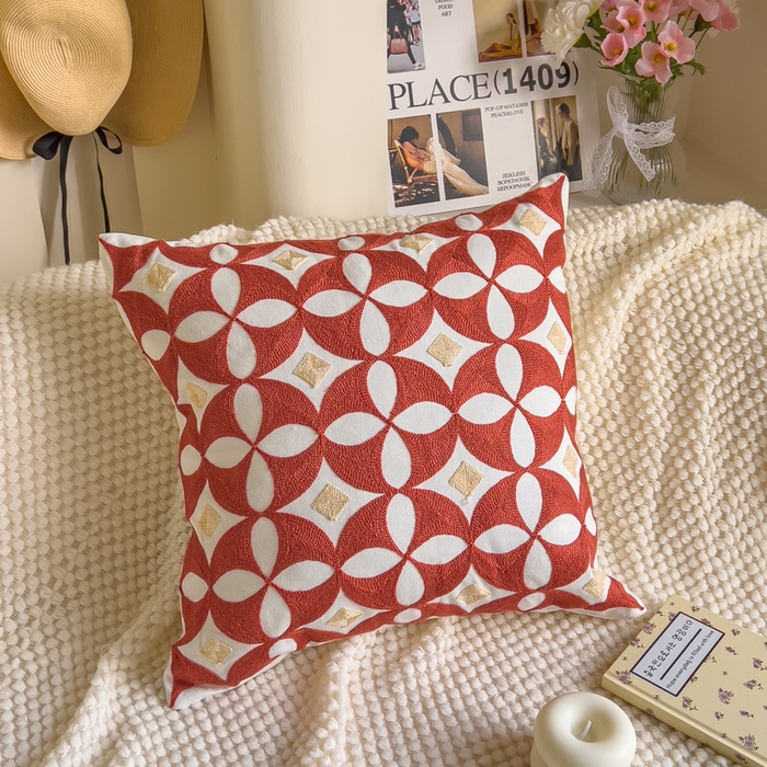 91家纺网 家纺一手货源 找家纺 （总）诺可 2025新款醒春集全棉毛巾绣抱枕枕头枕芯-彩色暖日几何系列