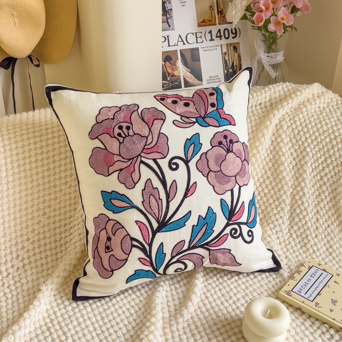 91家纺网 家纺一手货源 找家纺 （总）诺可 2025新款醒春集全棉毛巾绣抱枕枕头枕芯-彩色暖日几何系列