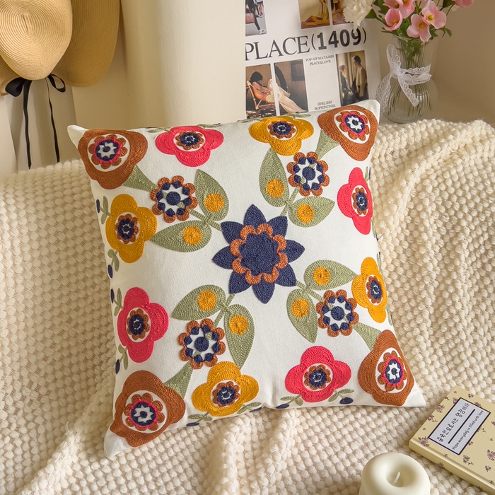 91家纺网 家纺一手货源 找家纺 （总）诺可 2025新款醒春集全棉毛巾绣抱枕枕头枕芯-彩色暖日几何系列