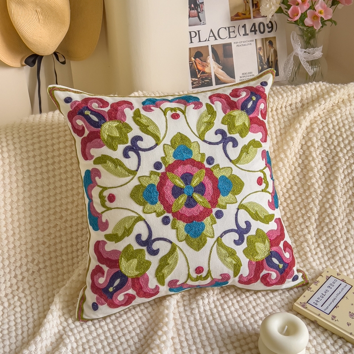 91家纺网 家纺一手货源 找家纺 （总）诺可 2025新款醒春集全棉毛巾绣抱枕枕头枕芯-彩色暖日几何系列