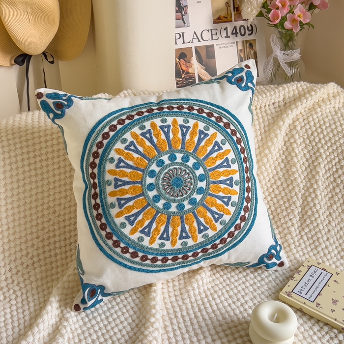 91家纺网 家纺一手货源 找家纺 （总）诺可 2025新款醒春集全棉毛巾绣抱枕枕头枕芯-彩色暖日几何系列