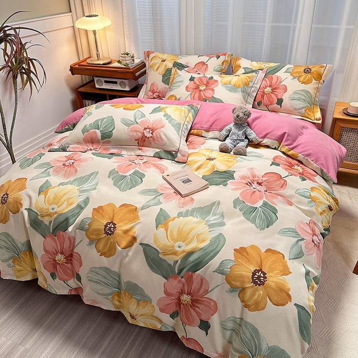 91家纺网 家纺一手货源 找家纺 卡普二店 2025新款全棉纯棉磨毛加厚四件套系列-四件套 梦若菲