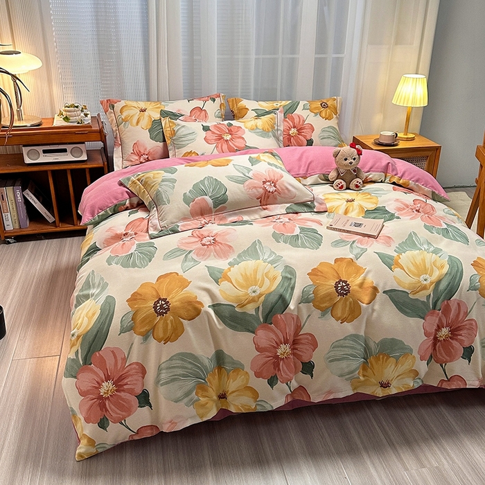 91家纺网 家纺一手货源 找家纺 卡普二店 2025新款全棉纯棉磨毛加厚四件套系列-四件套 梦若菲