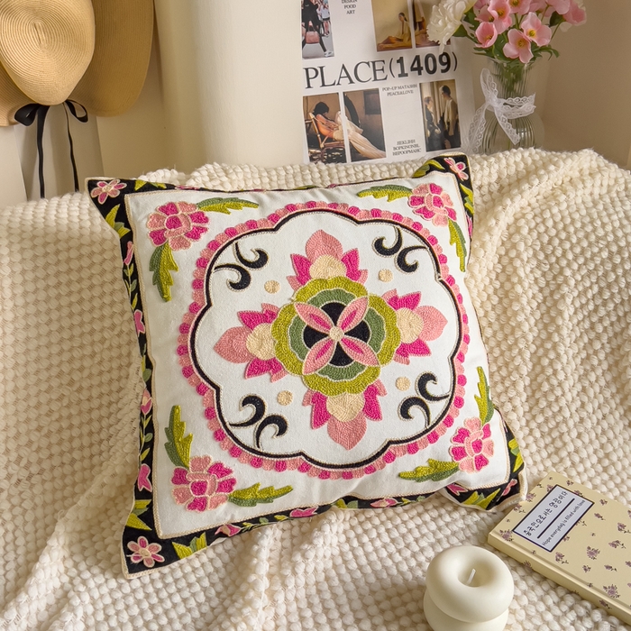 诺可 2025新款醒春集全棉毛巾绣抱枕枕头枕芯-彩色暖日几何系列 澜叶-绿