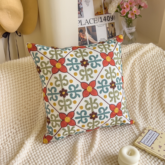 诺可 2025新款醒春集全棉毛巾绣抱枕枕头枕芯-彩色暖日几何系列 秋实