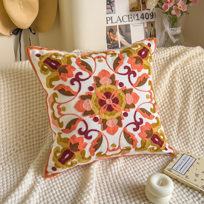 诺可 2025新款醒春集全棉毛巾绣抱枕枕头枕芯-彩色暖日几何系列 苏醒-红