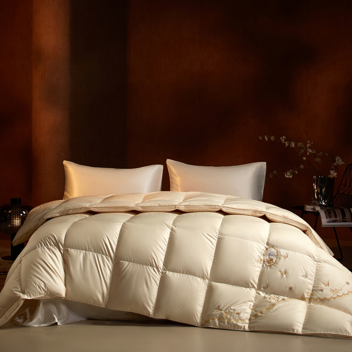 织梦人羽绒工厂店2025新款高蓬松羽绒被85鸭绒大牌同款花型-绣花蝶韵蝶舞 蝶羽-米黄