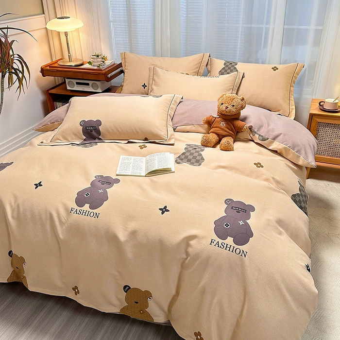 91家纺网 家纺一手货源 找家纺 卡普二店 2025新款全棉纯棉磨毛加厚四件套系列-四件套 欧尼熊