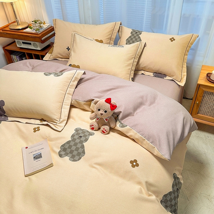 91家纺网 家纺一手货源 找家纺 卡普二店 2025新款全棉纯棉磨毛加厚四件套系列-四件套 欧尼熊