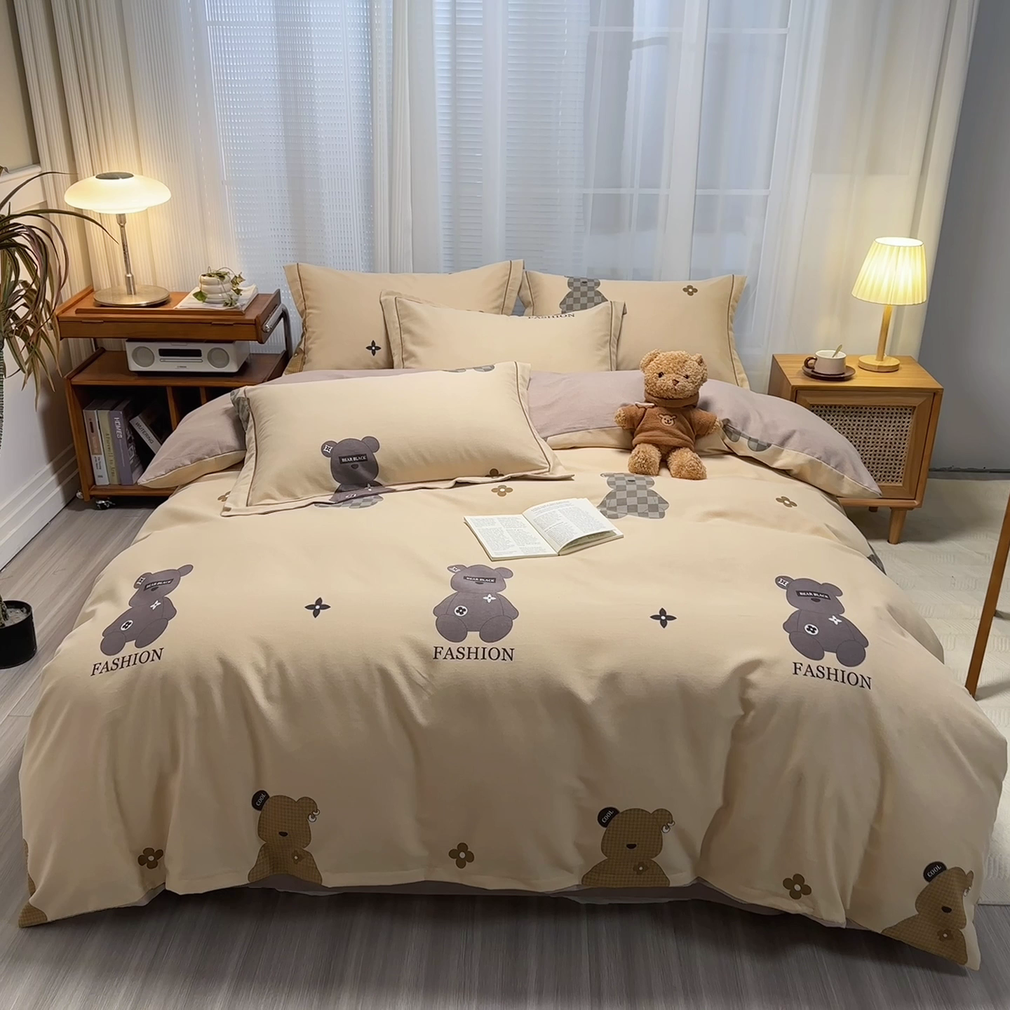 91家纺网 家纺一手货源 找家纺 卡普二店 2025新款全棉纯棉磨毛加厚四件套系列-四件套 欧尼熊