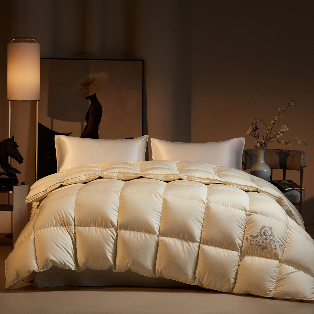 91家纺网 家纺一手货源 找家纺 （总）织梦人羽绒工厂店2025新款高蓬松羽绒被95鹅绒大牌同款花型-莱赛尔+棉纯色系列